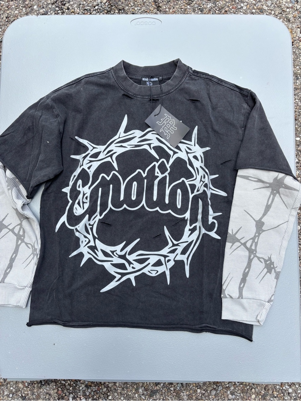 T-Shirt Addicts Black Graphic Layered-Look Long Sleeve Shirt Jacket